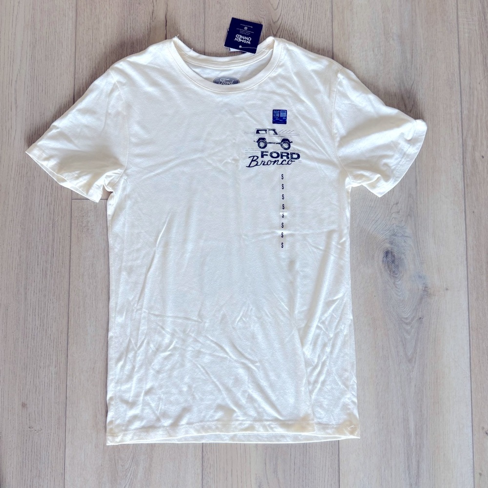 Ford Ivory Short Sleeve Unisex Ford Bronco Tee Shirt Cotton Blend Mens Small NWT